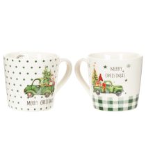 Artículo Taza de café Feliz Navidad con motivo de coche navideño, taza de cerámica de 10 cm, 2 unidades