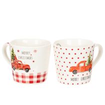 Artículo Taza navideña con coche y árbol de Navidad, tazas de cerámica, 10 cm, 2 unidades