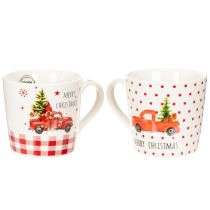 Artículo Taza navideña con coche y árbol de Navidad, tazas de cerámica, 10 cm, 2 unidades