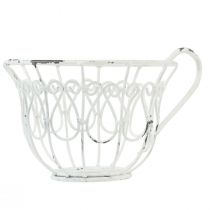 Artículo Macetero taza decorativa de metal blanco shabby chic Ø15cm H11cm