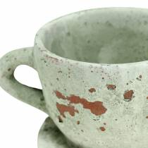 Artículo Macetero macetero con platillo gris vintage, tono natural Ø8cm H6,5cm 4 piezas