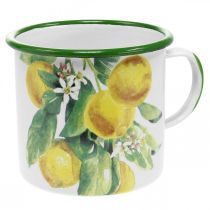 Artículo Macetero esmaltado, vaso decorativo con rama de limón, macetero mediterráneo Ø9.5cm H10cm