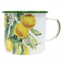 Artículo Macetero esmaltado, vaso decorativo con rama de limón, macetero mediterráneo Ø9.5cm H10cm