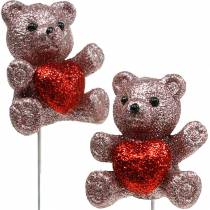 Enchufe decorativo oso con corazón, San Valentín, tapón flor purpurina 9ud
