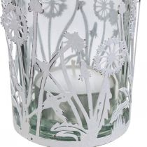 Linterna con dientes de león, decoraciones de mesa, decoración de verano shabby chic plata, blanco H10cm Ø8.5cm