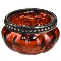 Artículo Candelita de cristal rojo antiguo plateado con borde de metal Ø6cm H3,5cm
