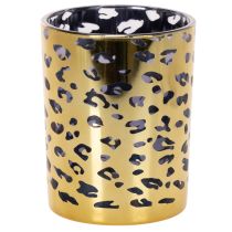 Artículo Portavelas de cristal con estampado de leopardo para decoración de mesa, 12 cm