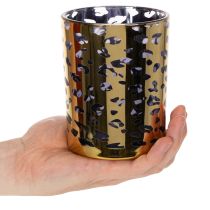 Artículo Portavelas de cristal con estampado de leopardo para decoración de mesa, 12 cm