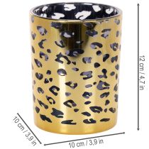 Artículo Portavelas de cristal con estampado de leopardo para decoración de mesa, 12 cm