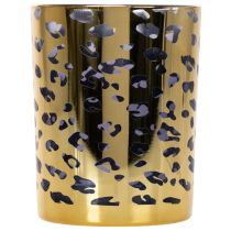 Artículo Portavelas de cristal con estampado de leopardo para decoración de mesa, 12 cm
