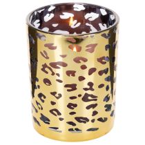 Artículo Portavelas de cristal con estampado de leopardo para decoración de mesa, 12 cm