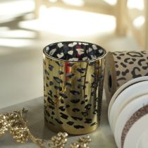 Artículo Portavelas de cristal con estampado de leopardo para decoración de mesa, 12 cm