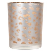 Artículo Portavelas de cristal con estampado de leopardo, 12 cm