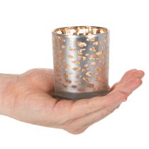Artículo Portavelas de cristal con estampado de leopardo, bicolor, 8 cm