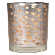 Artículo Portavelas de cristal con estampado de leopardo, bicolor, 8 cm