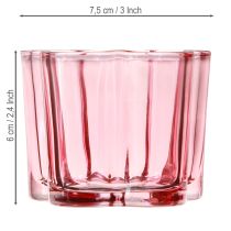 Artículo Portavelas de cristal con forma de flor, color rosa, Ø7,5 cm, alto 6 cm, 6 unidades