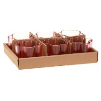 Artículo Portavelas de cristal con forma de flor, color rosa, Ø7,5 cm, alto 6 cm, 6 unidades