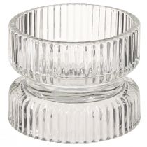 Artículo Portavelas vidrio acanalado decorativo transparente Ø9cm H7cm 4 piezas