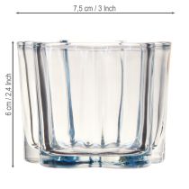 Artículo Portavelas de cristal con forma de flor, color azul, Ø7,5 cm, alto 6 cm, 6 unidades