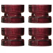 Artículo Portavelas de vidrio decorativo acanalado baya Ø9cm H7cm 4 piezas