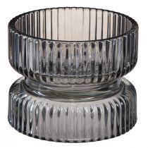 Artículo Portavelas vidrio decorativo acanalado tintado gris Ø9cm H7cm 4 piezas