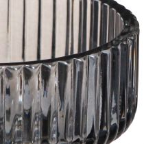 Artículo Portavelas vidrio decorativo acanalado tintado gris Ø9cm H7cm 4 piezas