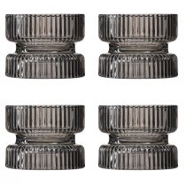 Artículo Portavelas vidrio decorativo acanalado tintado gris Ø9cm H7cm 4 piezas