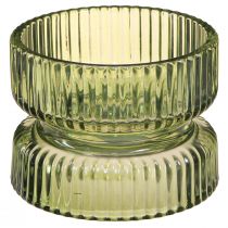 Artículo Portavelas vidrio decorativo acanalado verde Ø9cm H7cm 4 piezas
