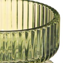 Artículo Portavelas vidrio decorativo acanalado verde Ø9cm H7cm 4 piezas