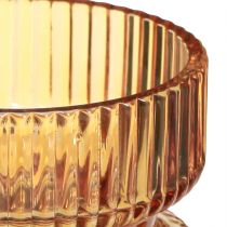 Artículo Portavelas vidrio acanalado decorativo naranja Ø9cm H7cm 4 piezas
