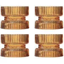 Artículo Portavelas vidrio acanalado decorativo naranja Ø9cm H7cm 4 piezas