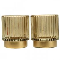 Farol portavelas acanalado de cristal dorado Al. 8 cm 2 uds.