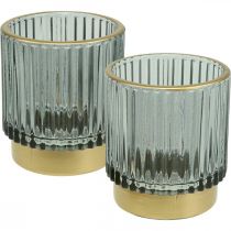 Farol portavelas acanalado de cristal dorado/gris H8cm 2pcs