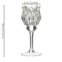 Artículo Portavelas de cristal, forma de flor decorativa para un ambiente elegante, 17 cm