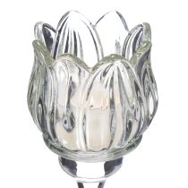 Artículo Portavelas de cristal con forma de flor para decoración elegante de mesas, eventos y bodas, 22cm