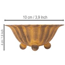 Artículo Portavelas vintage, cuenco pequeño, metal color óxido, Ø10cm, H4.5cm