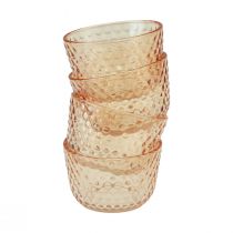 Artículo Portavelas farol de cristal retro naranja Ø8cm H5cm 4ud