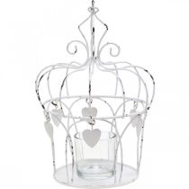 Portavelas corona con corazones shabby chic blanco Ø14cm H22cm