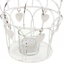 Portavelas corona con corazones shabby chic blanco Ø14cm H22cm