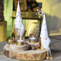 Artículo Figura decorativa navideña de gnomo blanco, dorado Ø6,5cm H22cm 2 piezas