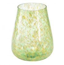 Portavelas farol de cristal amarillo verde Ø12cm H14,5cm