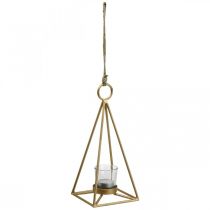 Portavelas colgante de metal dorado farolillo decorativo 12,5×12,5×28cm