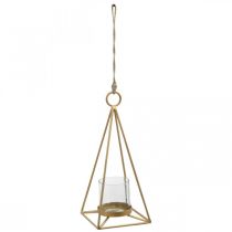 Linterna colgante portavelas dorado para colgar 15×15×38cm