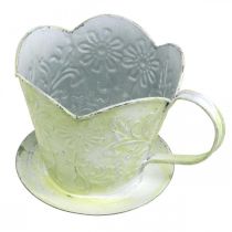 Artículo Macetero, portafiltro de café decorativo, taza de metal para plantar, decoración floral verde, blanco shabby chic H11cm Ø11cm