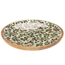 Artículo Plato decorativo navideño con motivo de acebo, 25 cm.