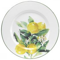 Plato decorativo mediterráneo, plato de metal con rama de limón Ø34cm