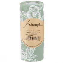 Artículo Cinta de mesa rollo de cinta verde flores algodón menta 15cm 3m