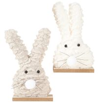 Artículo Conejito de Pascua decorativo de peluche: decoración de Pascua esponjosa en beige y blanco sobre base de madera H18cm 2 uds.
