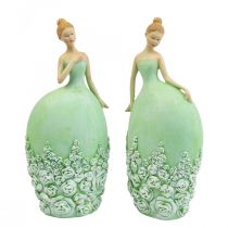 Decoración de mesa decoración primavera figura mujer vestido verde H20cm 2pcs