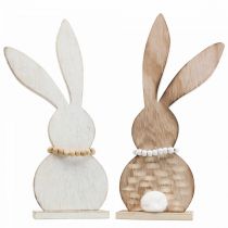 Decoración de mesa conejito de pascua standee madera blanco/naturaleza H27cm 2pcs